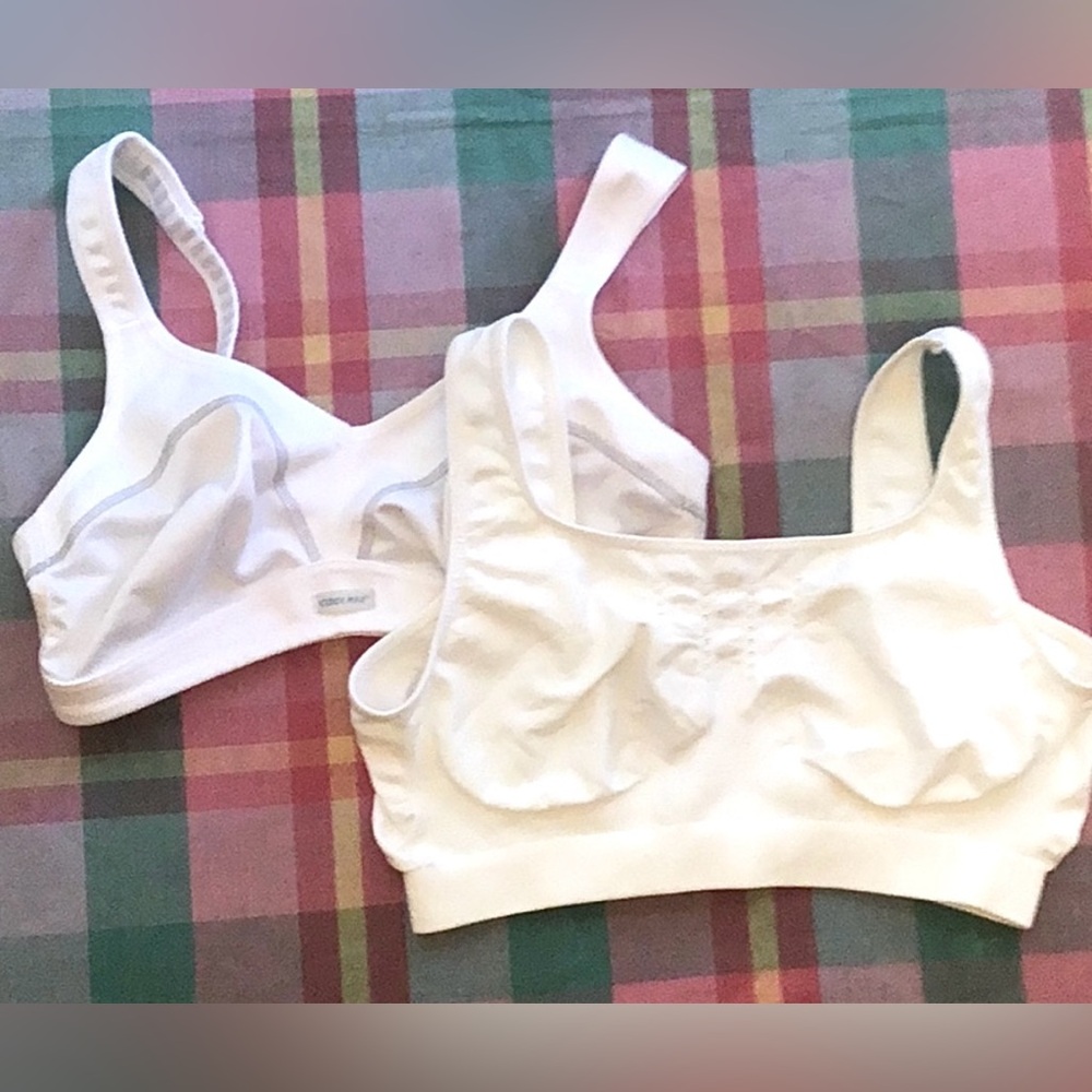 White Sports Bra and Ivory Bralette with Wide Straps size 36B NWOT